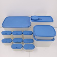 Tupperware Set of 12 Modular Rectangle Square Blue Lids Vintage Top Pour Lid