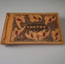 Large Vintage Western Hand Tooled Natural Saddle Leather Photo / Scrap Album 17”