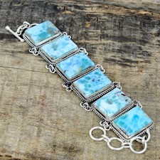 Beautiful Larimar Gemstone 925 Sterling Silver Handmade Bracelet Wadding Gift
