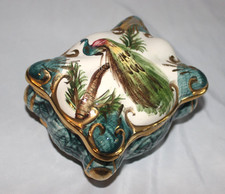 VTG PEACOCK Decorative Trinket Box H Bequet Quategnon Belgium 166 handpainted