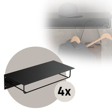 4x Portemanteau mural avec étagère barre de penderie porte-chapeaux métal noir