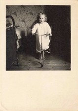 OLD LITTLE PHOTOGRAPH GIRL ON HER SCOOTER ANTIQUE TOY