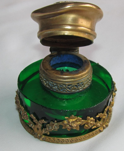 Encrier cristal vert - cristal, bronze