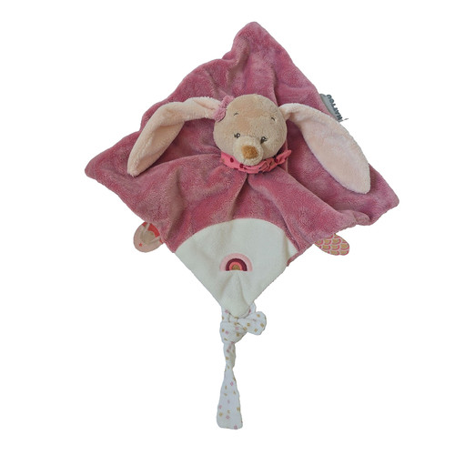 Doudou lapin plat - plat, rose