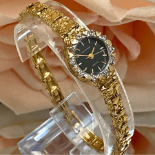 Vintage Helbros Diamond Accented Bezel Nugget Style Dainty Cocktail Watch