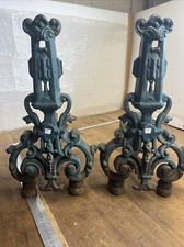 Pair of Renaissance Style Cast Iron Wood Holder Chenets 19th Century 14 Kilos