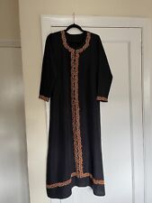 Black Embroidered Kaftan women’s Abaya Kaftan Long Black Robe Em Trim Size S/M.
