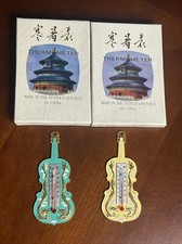Vtg Cloisonne Bass Violin Shape Table Thermometer Unique Trinket Decor Set Of 2