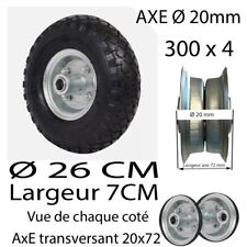 Roue  gonflable 260x85mm 3.00-4 alésage 20mm jante acier  Axe central roulements