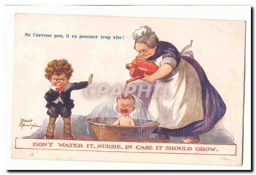 Nurse watering baby - tub, —