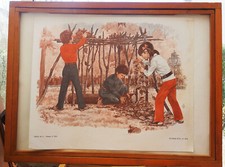 Ancienne affiche scolaire MDI cabane enfant pluie simca B