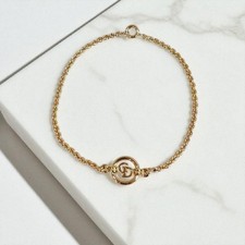 RARE Christian Dior CD Logo Bracelet Gold Tone Circle Charm Auth Excellent