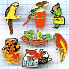 Lot of 7 pins birds PARROTS parakeets / macaws conga PARROT POP CROK bird