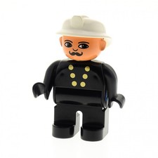 1x Lego Duplo Figure Man Black Fire Engine 6 Button Helmet White 4555pb156