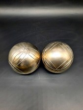 Ancienne Paire Boule Lyonnaise Pétanque Striée Ø 95 mm 1014gr