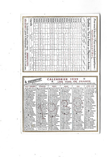 Petit calendrier 1939 h - calendrier,