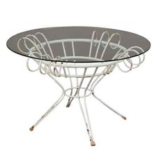 Table Basse Vintage Fer Forgé Verre Italie Années 50 Originale