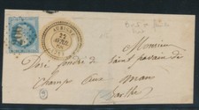 1868 Lettre N°29A 20c bleu GC 206 + Cachet Perlé Aubigne + B.P au dos 2188 P711