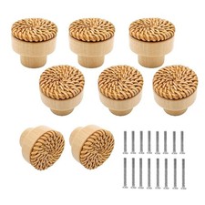 8 Paquet Boho Rotin Boutons pour Commode Tiroirs Bois Armoire Boutons pour Osier