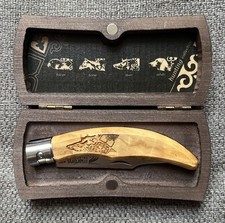 SUPERBE couteau pliant Portugais , Martins. Bois Olivier. Tête Cerf .