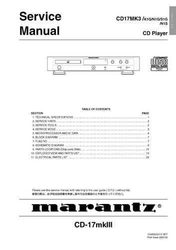 Service manual for - marantz, cd