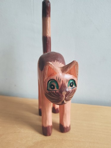 Statue chat vintage bois - chat,