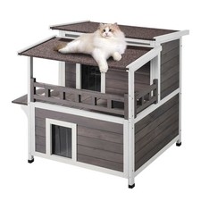 VEVOR Maison Cabane pour Chat Extérieur Bois Abri 2 Étages avec Balcon et Toit