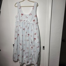 dduende studio Cotton Nap Midi Dress Medium Striped Pockets Floral Cafe Print