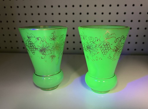 Green opaline french vases - opaline,
