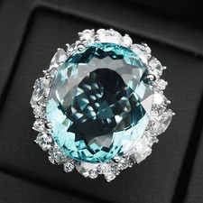 Élégantes bagues en argent sterling 925 plaqué or blanc aigue-marine bleu...