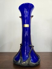Vase en verre soufflé bleu cobalt – Silice Création Biot – 39 cm