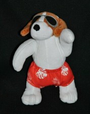 🍀Doudou Chien CREDIT MUTUEL Tobby Blanc Short Rouge Lunettes Peluche 21 Cm