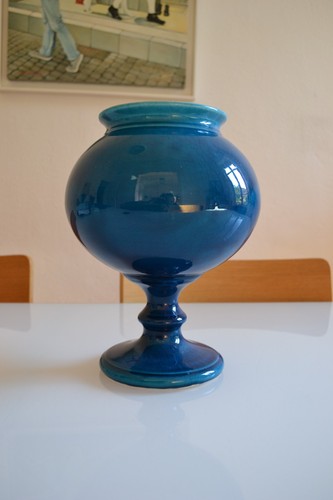 Vase bleu céramique craquelé
