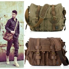Retro Cotton Canvas Leather Messenger Bag Shoulder Bag Military Crossbody Bag