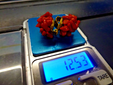 superbe paire boucles d'oreille en corail rouge Corse,vintage,P 12,53g