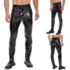 Pantalon décontracté en cuir zippé noir pour homme conçu pour le confort et
