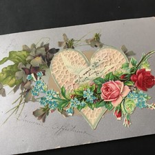 Antique Heart Card with Chromos 1910 Heart Holly Post Card