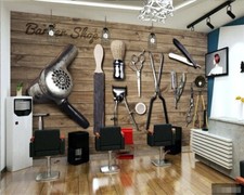 PAPIER PEINT BARBER SHOP  REVETEMENT MURAL HAUTE QUALITE FINITION CANVAS 
