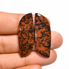 Natural Mahogany Obsidian Gemstone 31.00 Cts Fancy Cabochon Pair 35X12X5 mm