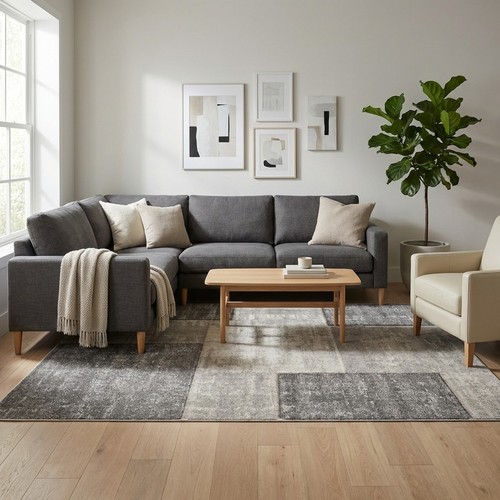 Tapis poils courts gris - tapis,