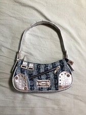 RARE Vintage Gussaci Silver Denim Faux Python Leather Y2K Baguette Bag