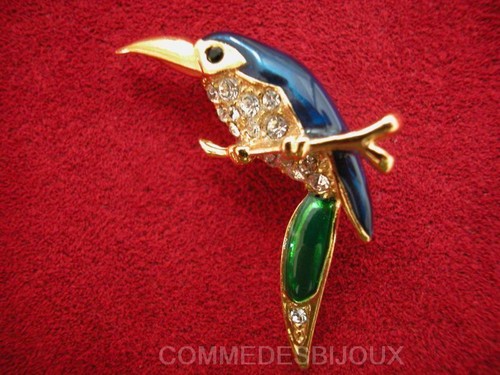 Broche toucan bleu vert - broche,