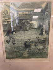 Cecil Aldin 1870-1935 Signed Chromed Lithograph The Inn Yard 16x13 Blind Stamped