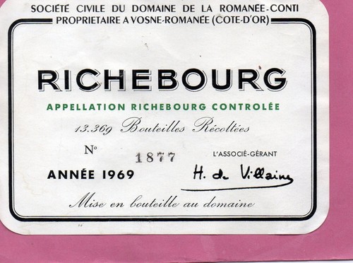 Etiquette richebourg 1969 - richebourg,