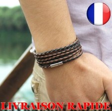 Bracelet Noir Rétro Wrap Long Cuir hommes Mode Sproty Chaîne Lien Homme Bijoux