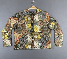 Petit Pois by Viviana G Top Women L  Multicolor Print Sheer Button up Crop Art