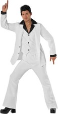 Men`s Saturday Night Fever Costume Adult 70s White Disco Suit Flares M - 3XL