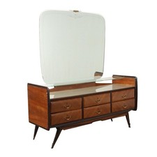 Commode Vintage Plaquée en Bois Exotique Verre Design Années 1950 Originale