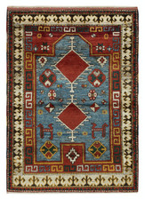 3.8x5.2 Ft Reproduction of an antique Caucasian Bordjalo Kazak Wool Prayer Rug