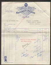 LE PUY (43) QUILTING FACTORY & BLANKETS "MAURIANGE-HILAIRE" Invoice in 1939